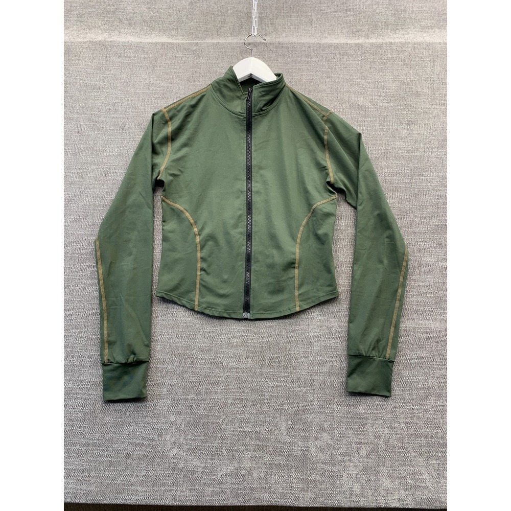 Fashion Track Jacket‎ Womens Medium Olive Green Nylon Stretch Full Zip Athletic